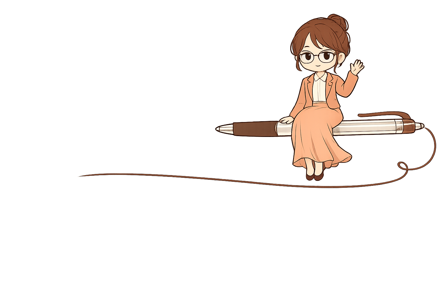國考學姐 Zora 坐在筆上揮手